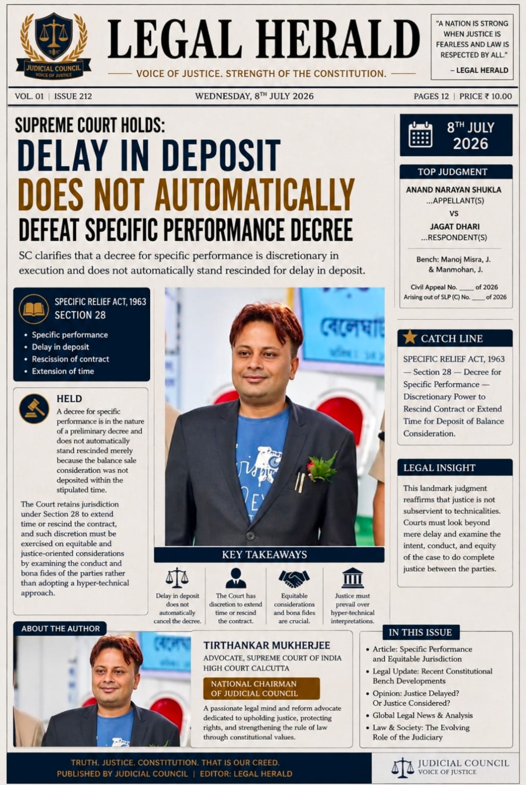 Legal publication and professional activity featuring Advocate Tirthankar Mukherjee