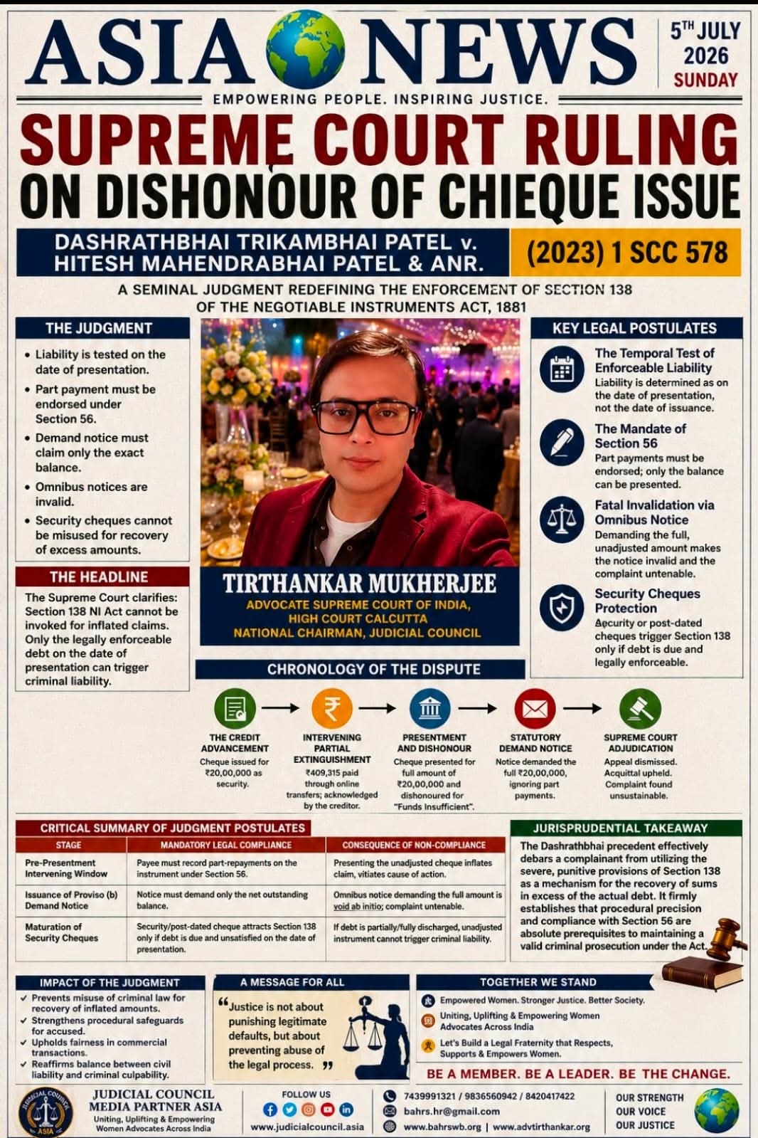 Legal publication and professional activity featuring Advocate Tirthankar Mukherjee