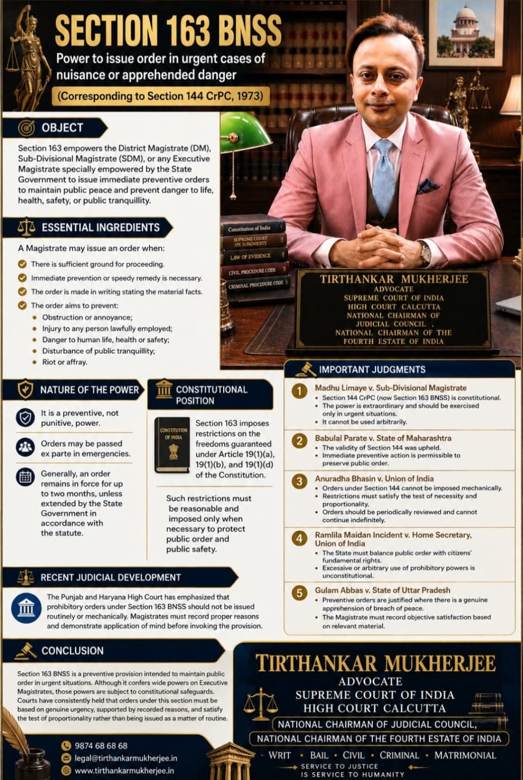Legal publication and professional activity featuring Advocate Tirthankar Mukherjee